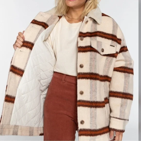 NWOT BILLABONG Lucky Charm Trucker Jacket Fleece Collar Large - Picture 4 of 10